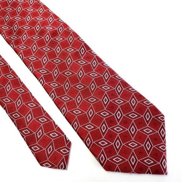 Jos A Bank Red Woven Geometric Silk Tie‎ - Picture 1 of 6